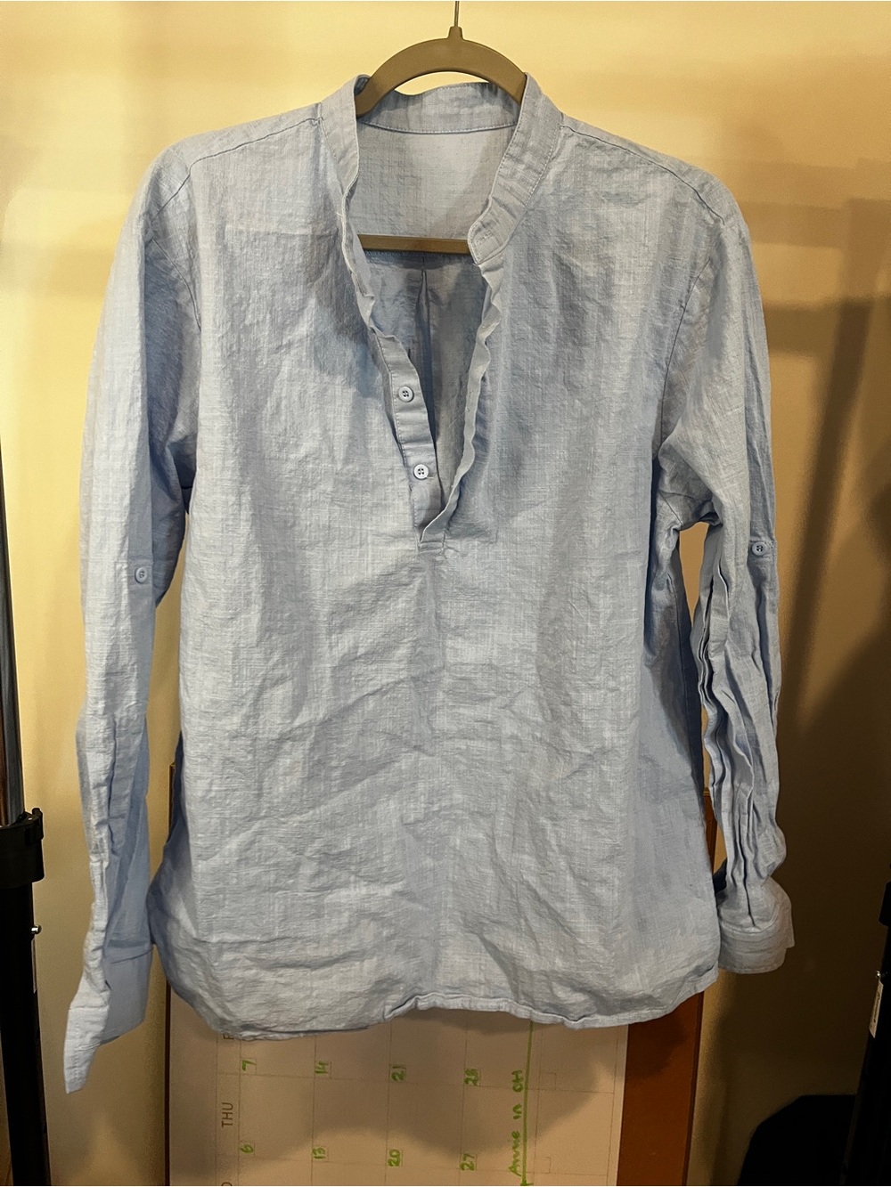 Source Unknown Light Blue Casual Button-Down Henley Shirt